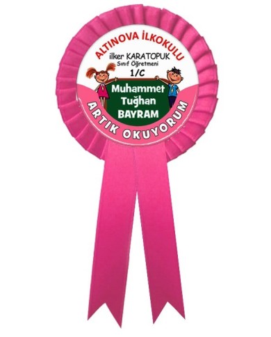İsimli  Kurdeleli Papyonlu Okuma Bayramı Rozetli