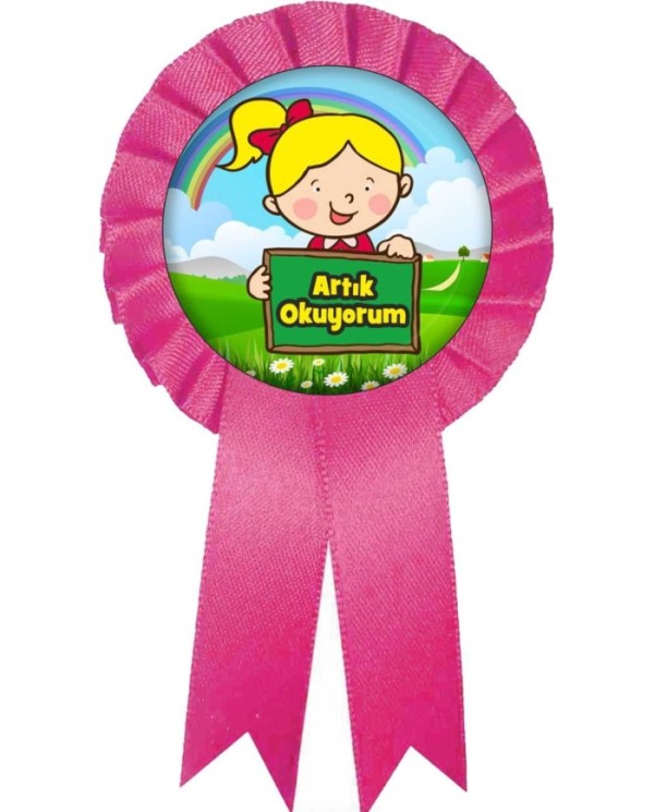Artık Okuyorum Kurdaleli Rozeti Kız Öğrenci Pembe