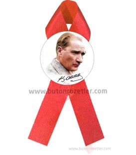 Atatürk Portresi İmzalı Fiyonk Rozet Kırmızı