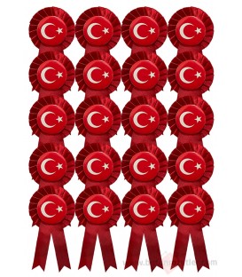 Türk Bayrağı  Metal Rozetli Saten Kokart