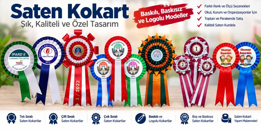 Farklı renk ve modellerde saten yaka kokartı çeşitleri