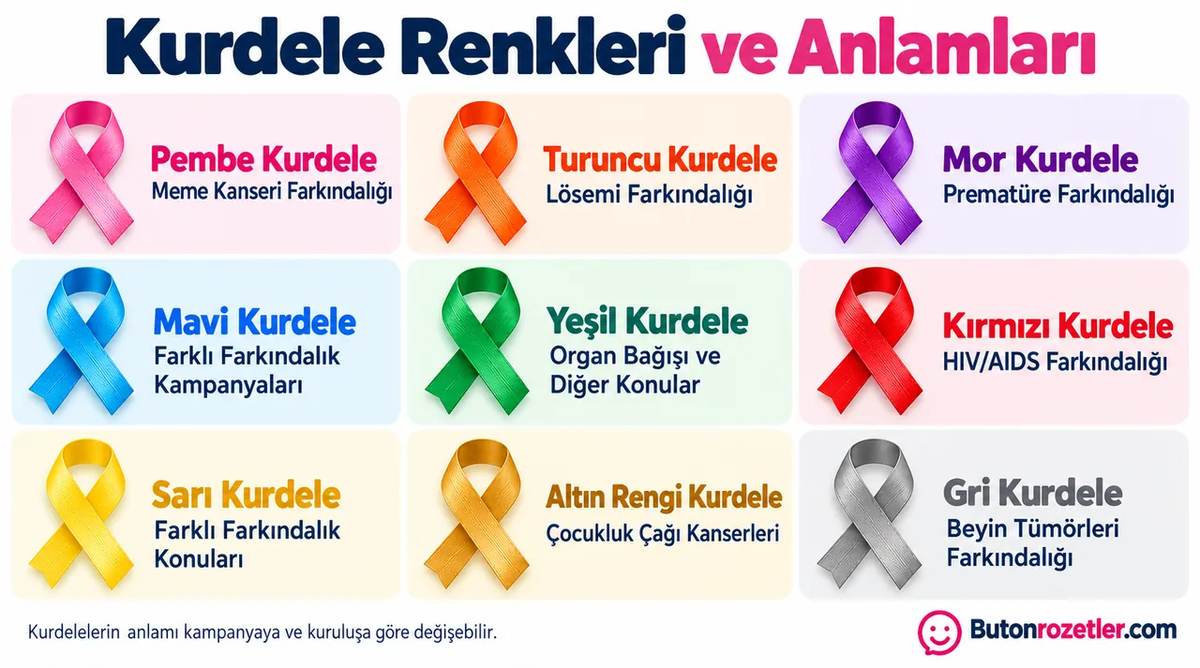Kurdele renkleri ve anlamları: pembe, mor, mavi ve diğer farkındalık kurdeleleri